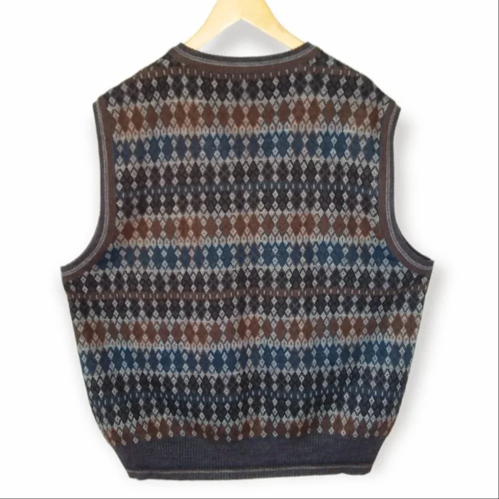 Vintage Murano Wool Blend Sweater Vest Size XXL Argyle Diamond Grandpa Core - Picture 3 of 8